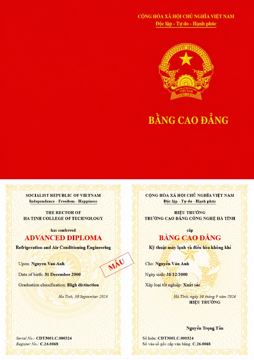 Mẫu Bằng Cao đẳng