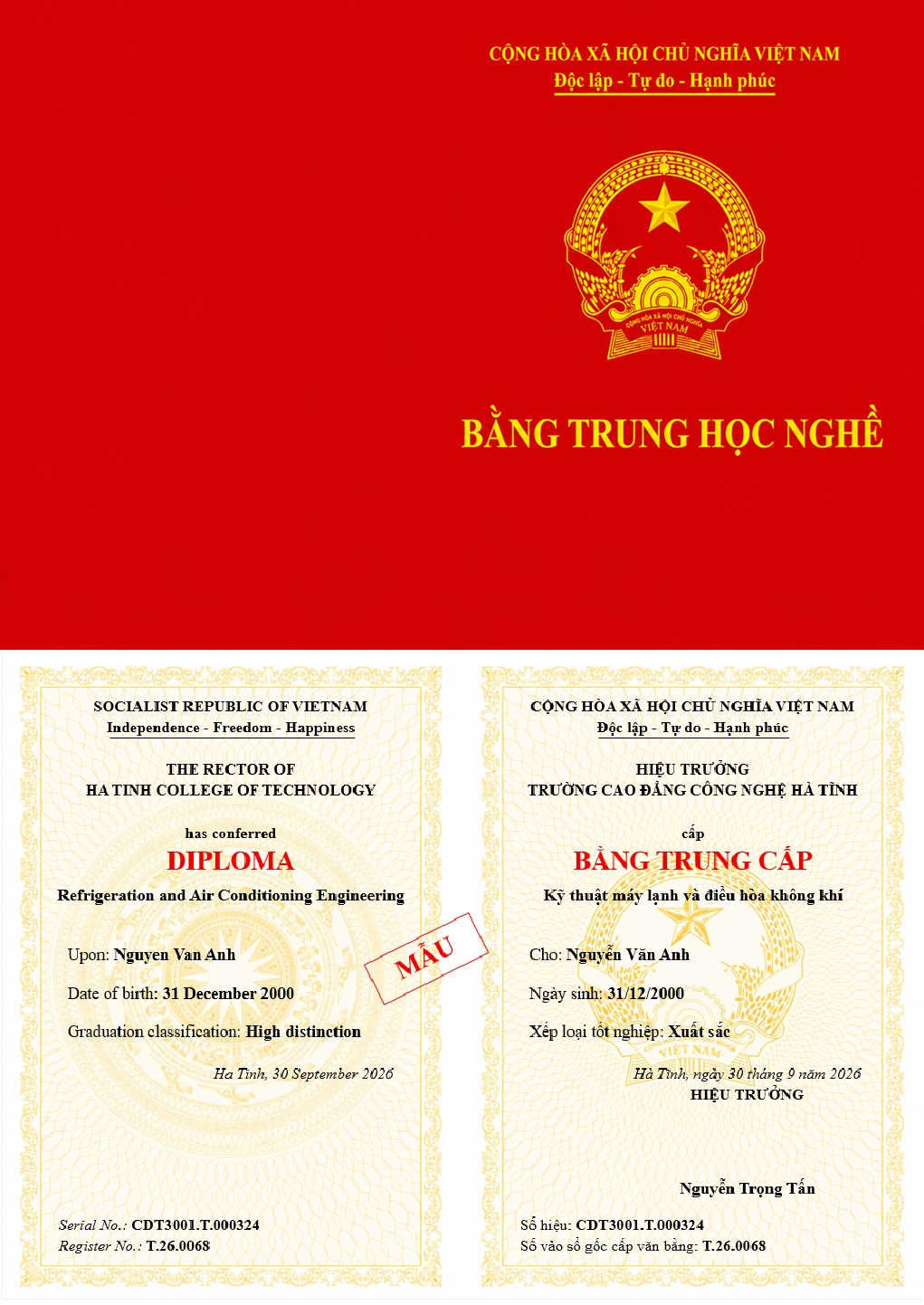 Mẫu Bằng Trung học nghề