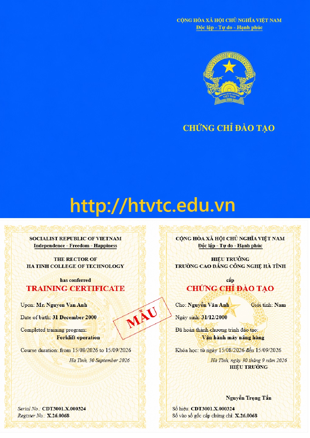 Mẫu Chứng chỉ Đào tạo